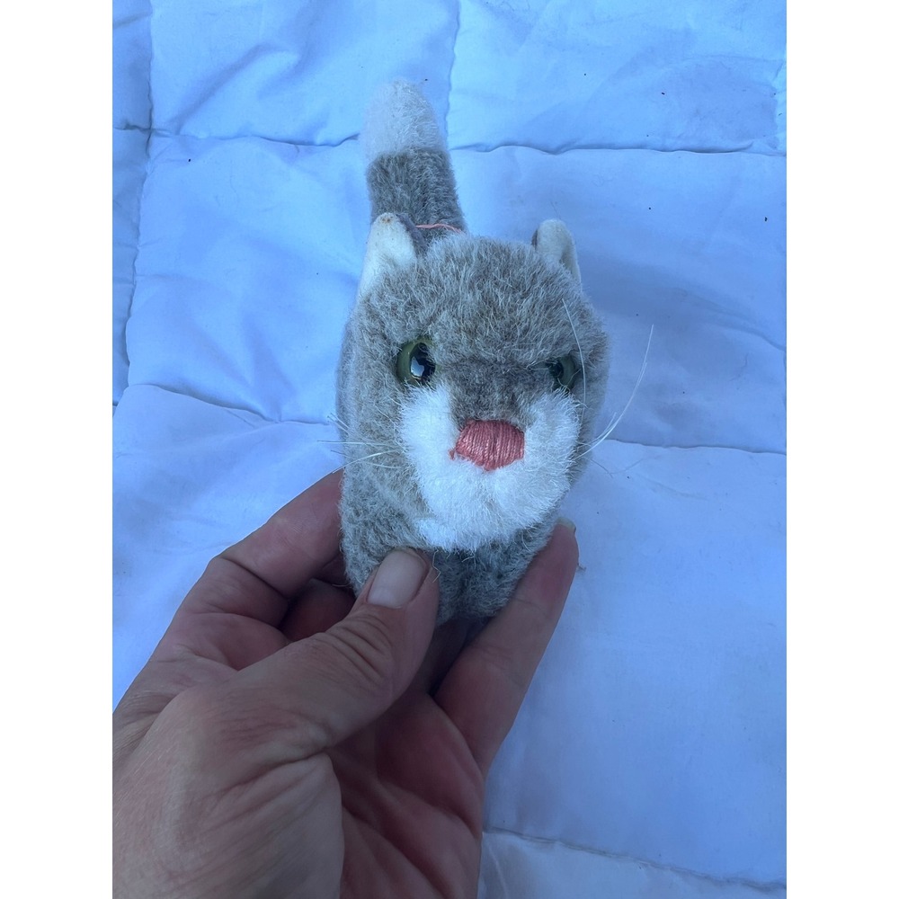 Vintage Unisex Steiff Mohair Standing Kitten Cat Small Grey White